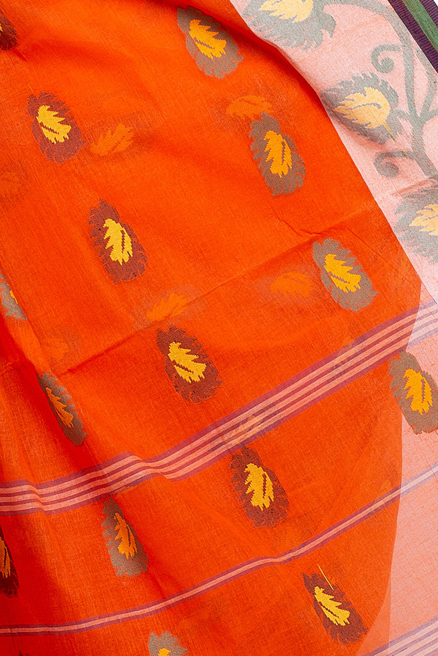 Orange Pure Cotton HapChaka Tant Saree (885)